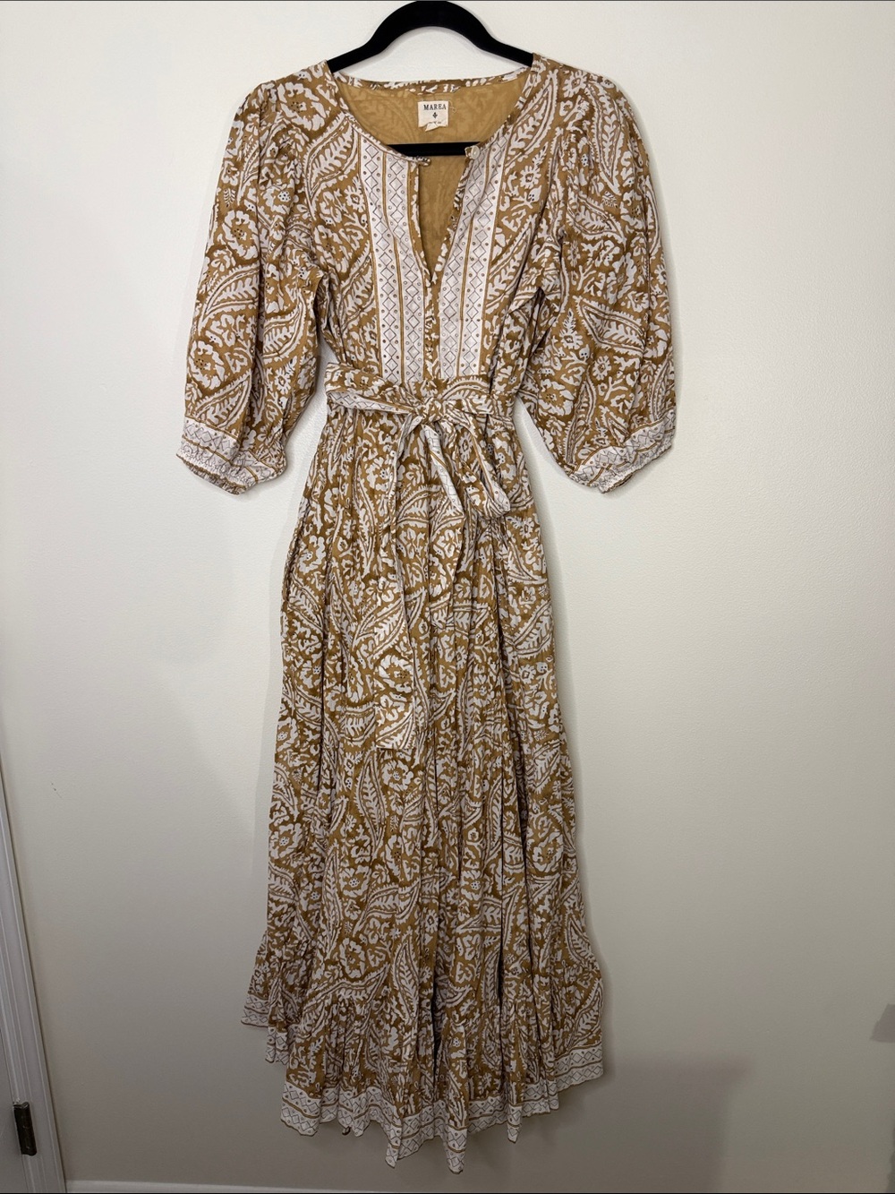 Marea House Dress Midi Tinsel Limoges Print Brown White Paisley Cotton XS